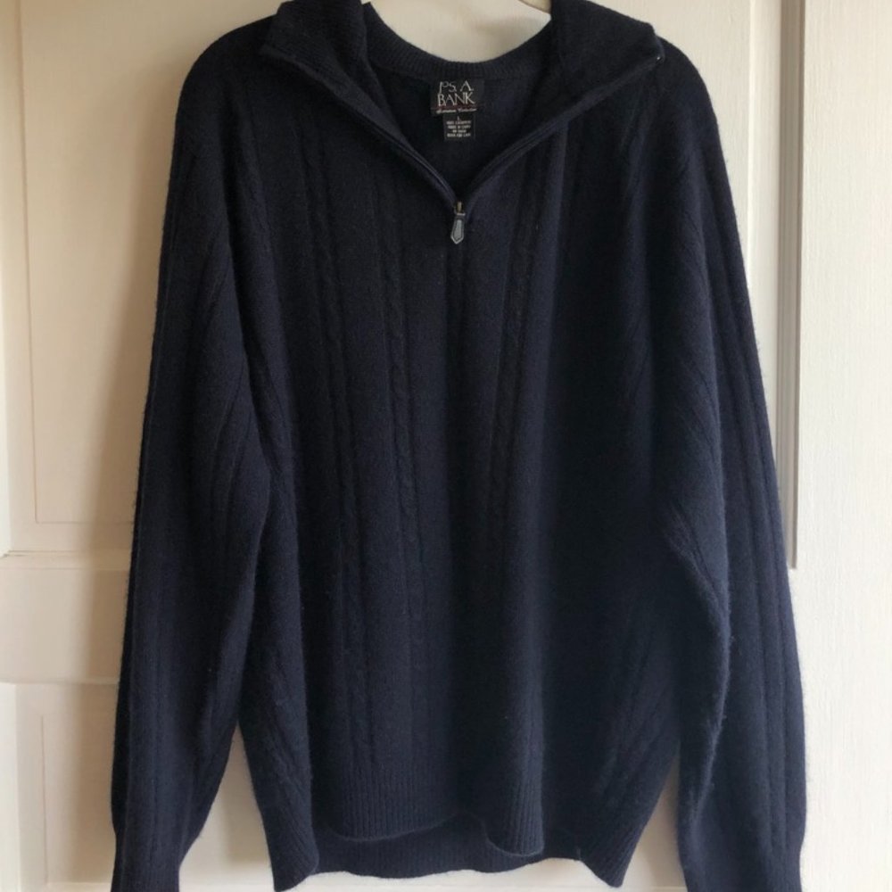 100% Cashmere Cable Knit Sweater (Jos. A. Bank, dark navy, large)